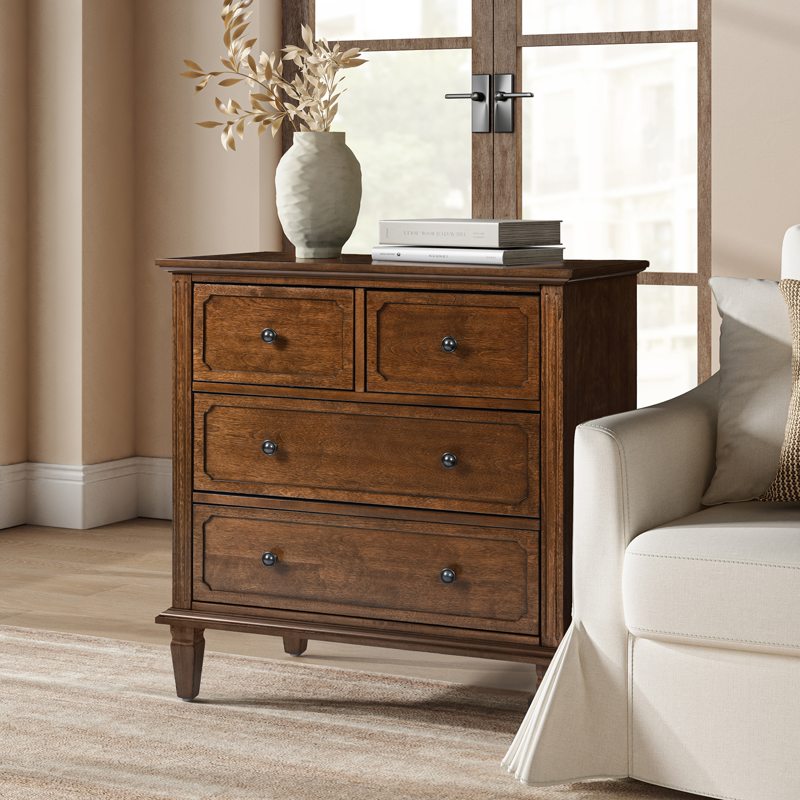 Hadrian Walnut 4-Drawer Charging Accent Chest with Tray Divider 2 Hadrian Walnut 4-Drawer Charging Accent Chest with Tray Divider - Image 2