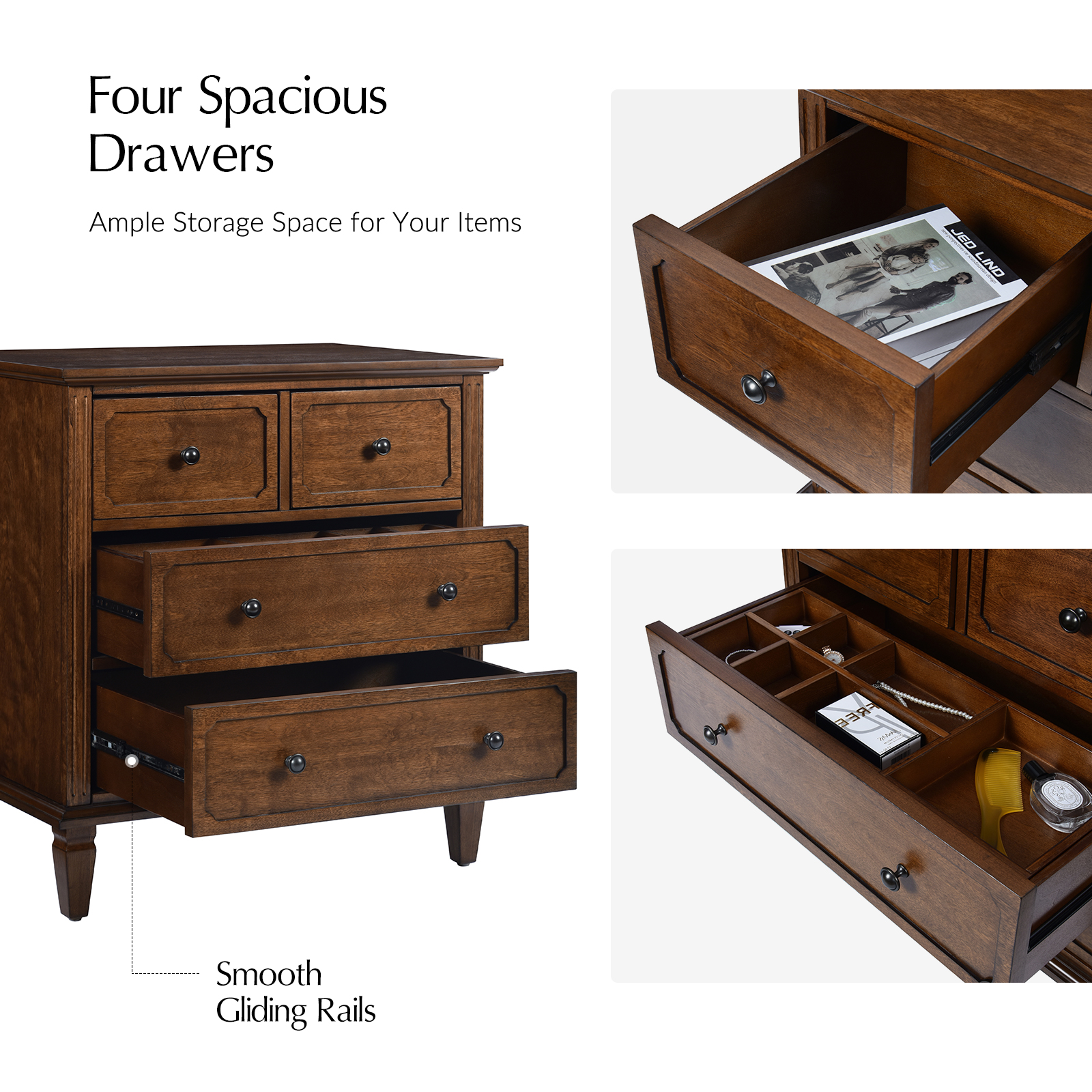 Hadrian Walnut 4-Drawer Charging Accent Chest with Tray Divider 3 Hadrian Walnut 4-Drawer Charging Accent Chest with Tray Divider - Image 3