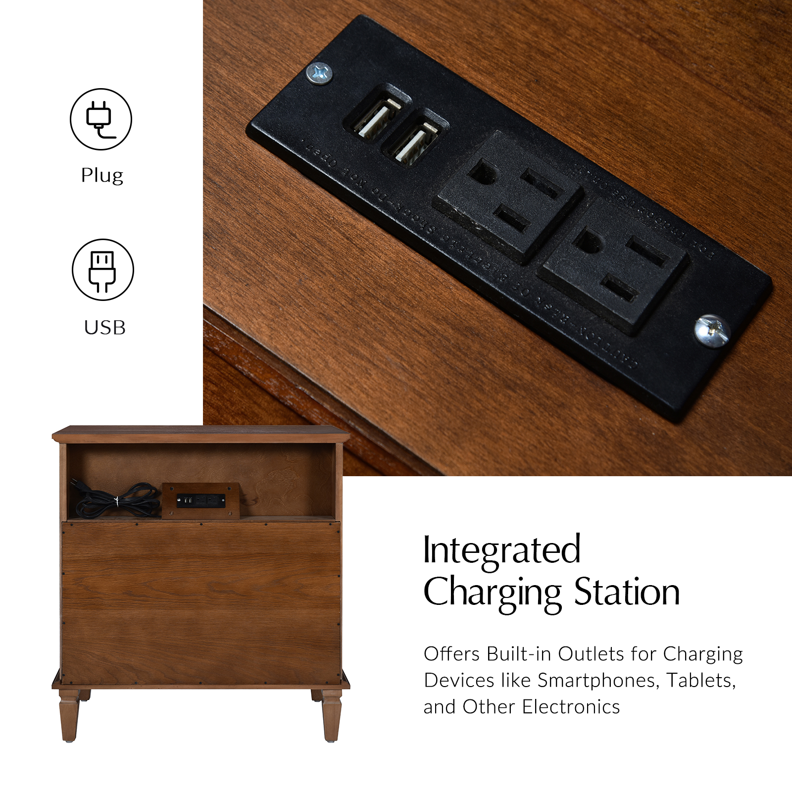 Hadrian Walnut 4-Drawer Charging Accent Chest with Tray Divider 4 Hadrian Walnut 4-Drawer Charging Accent Chest with Tray Divider - Image 4