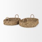 Haini Set of 2 Large Basketweave Seagrass Trays w/ Loop Handles