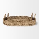 Haini Set of 2 Large Basketweave Seagrass Trays w/ Loop Handles