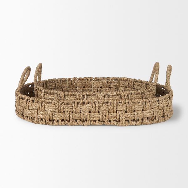Haini Set of 2 Large Basketweave Seagrass Trays w Loop Handles 5