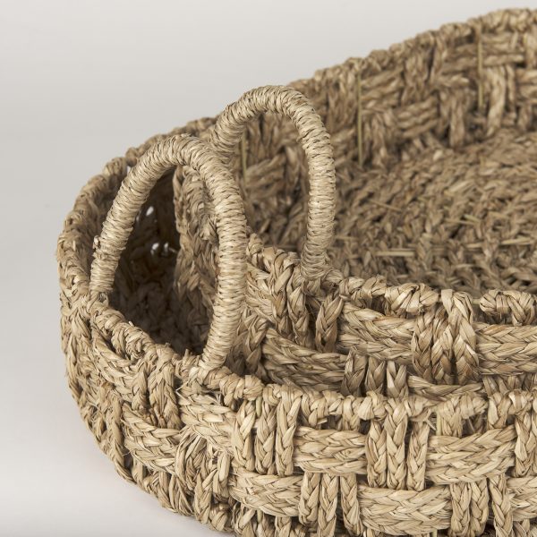 Haini Set of 2 Large Basketweave Seagrass Trays w Loop Handles 7