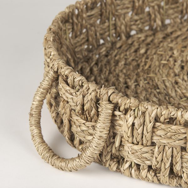 Haini Set of 2 Large Basketweave Seagrass Trays w Loop Handles 8