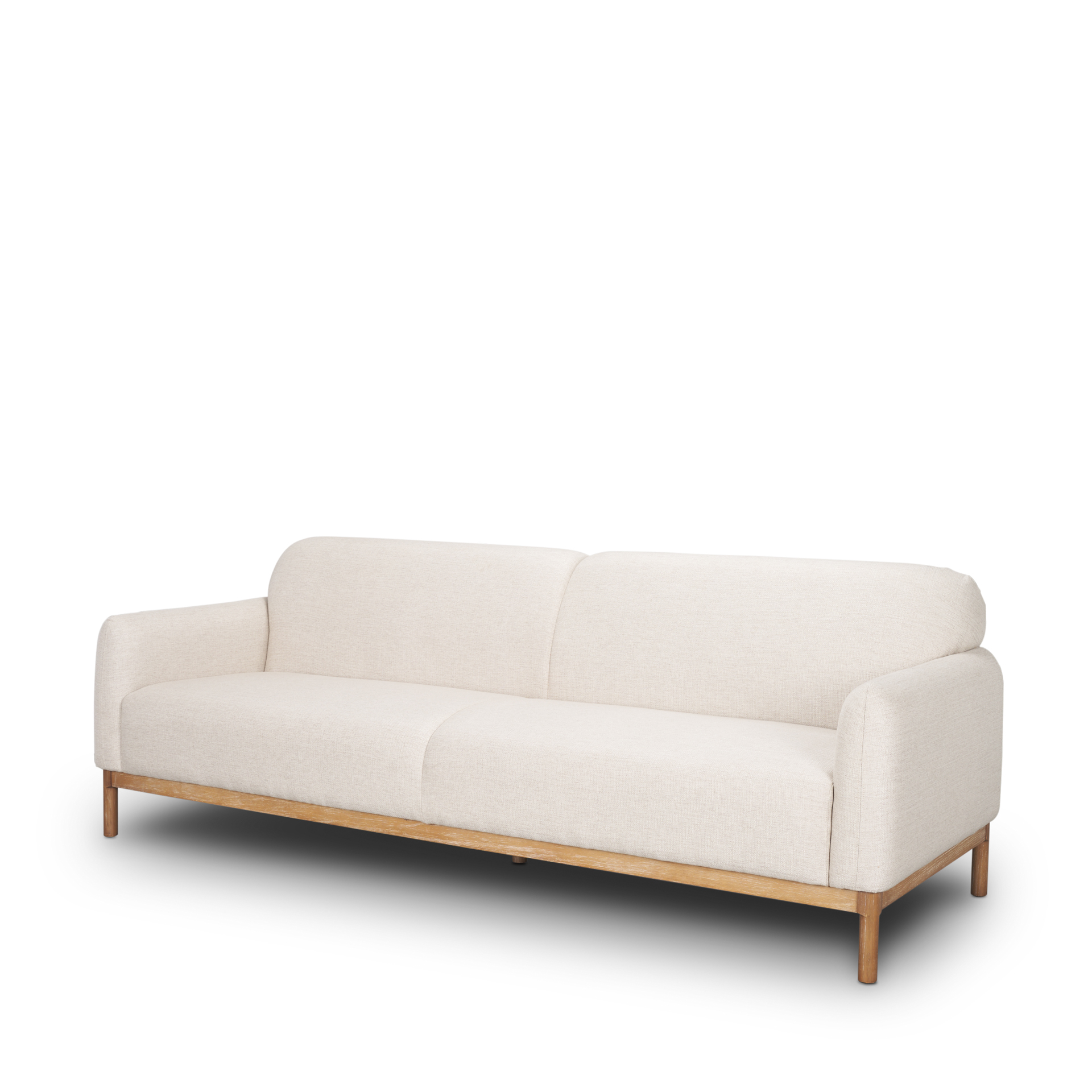 Hale Sofa W Medium Brown Wood and Oatmeal Fabric
