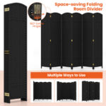 Hand-Woven 6-Panel Folding Room Divider with Solid Wood Frame