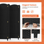 Hand-Woven 6-Panel Folding Room Divider with Solid Wood Frame