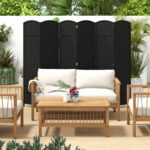 Hand-Woven 6-Panel Folding Room Divider with Solid Wood Frame