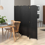 Hand-Woven 6-Panel Folding Room Divider with Solid Wood Frame