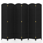Hand-Woven 6-Panel Folding Room Divider with Solid Wood Frame
