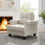 Mid Century Modern Tufted Linen Accent Chair for Living Room