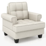 Mid Century Modern Tufted Linen Accent Chair for Living Room
