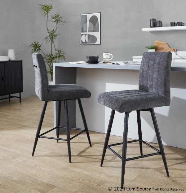 Hank 26 Black Contemporary Swivel Counter Stools Set of 2 1