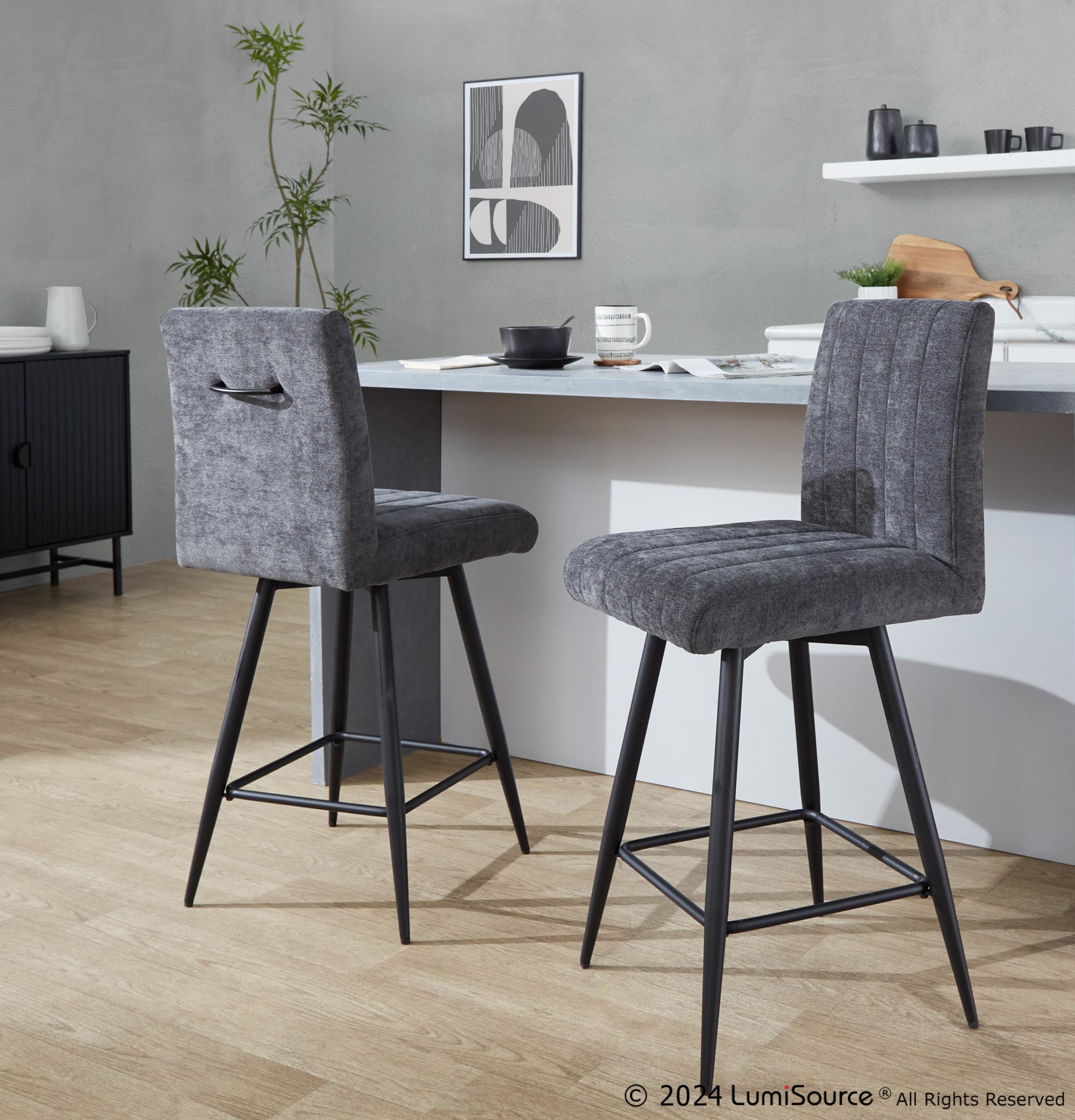 Hank 26" Black Contemporary Swivel Counter Stools (Set of 2) 1 Hank 26" Black Contemporary Swivel Counter Stools (Set of 2)