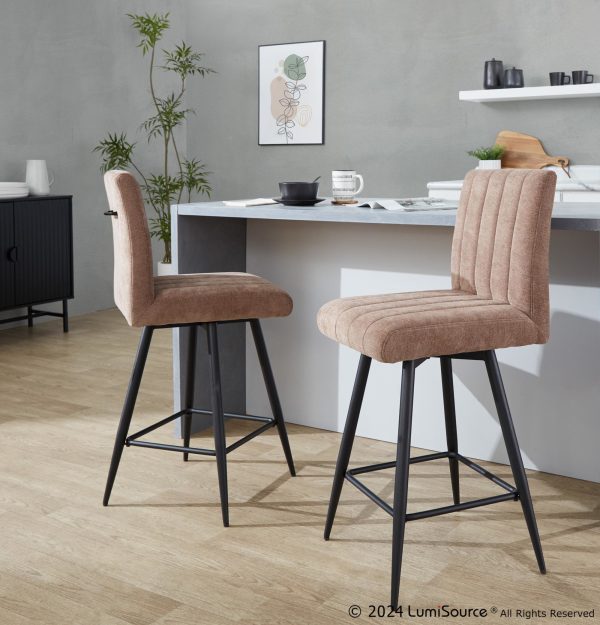 Hank 26 Contemporary Brown Fabric Counter Stools Set of 2 1