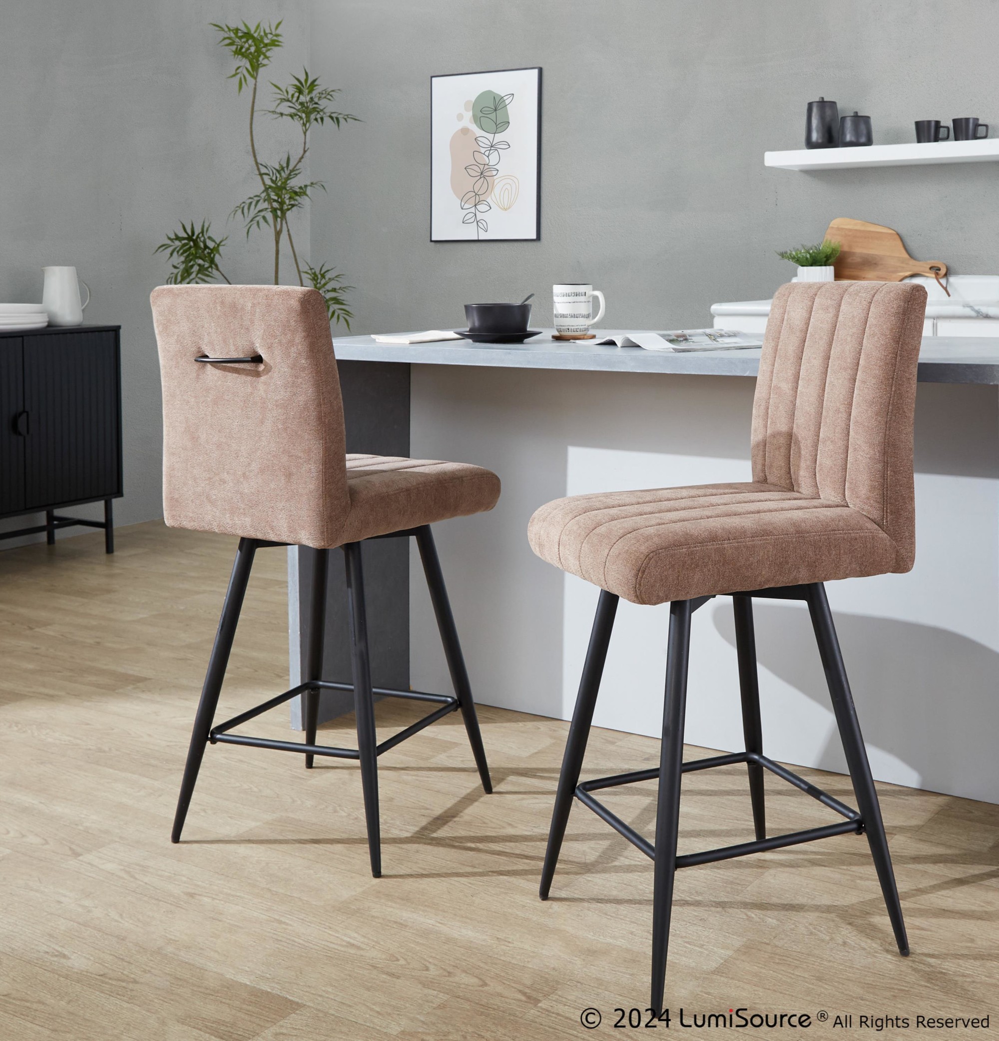 Hank 26 Contemporary Brown Fabric Counter Stools (Set of 2) 1 Hank 26 Contemporary Brown Fabric Counter Stools (Set of 2)