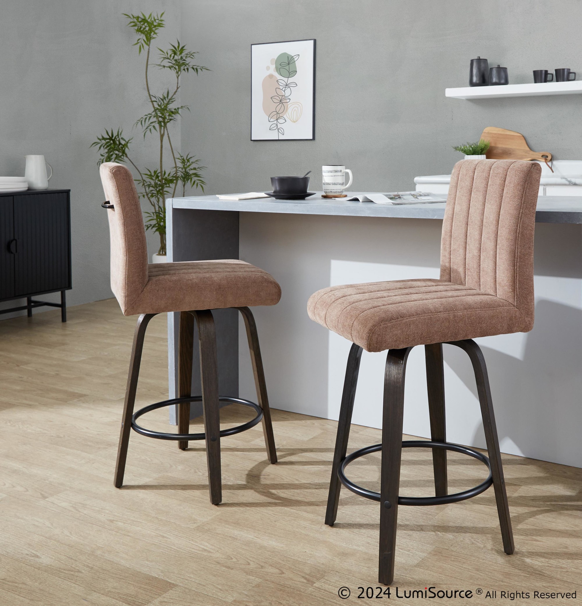 Hank 26 Contemporary Brown Swivel Counter Stool (Set of 2) 2 Hank 26 Contemporary Brown Swivel Counter Stool (Set of 2) - Image 2