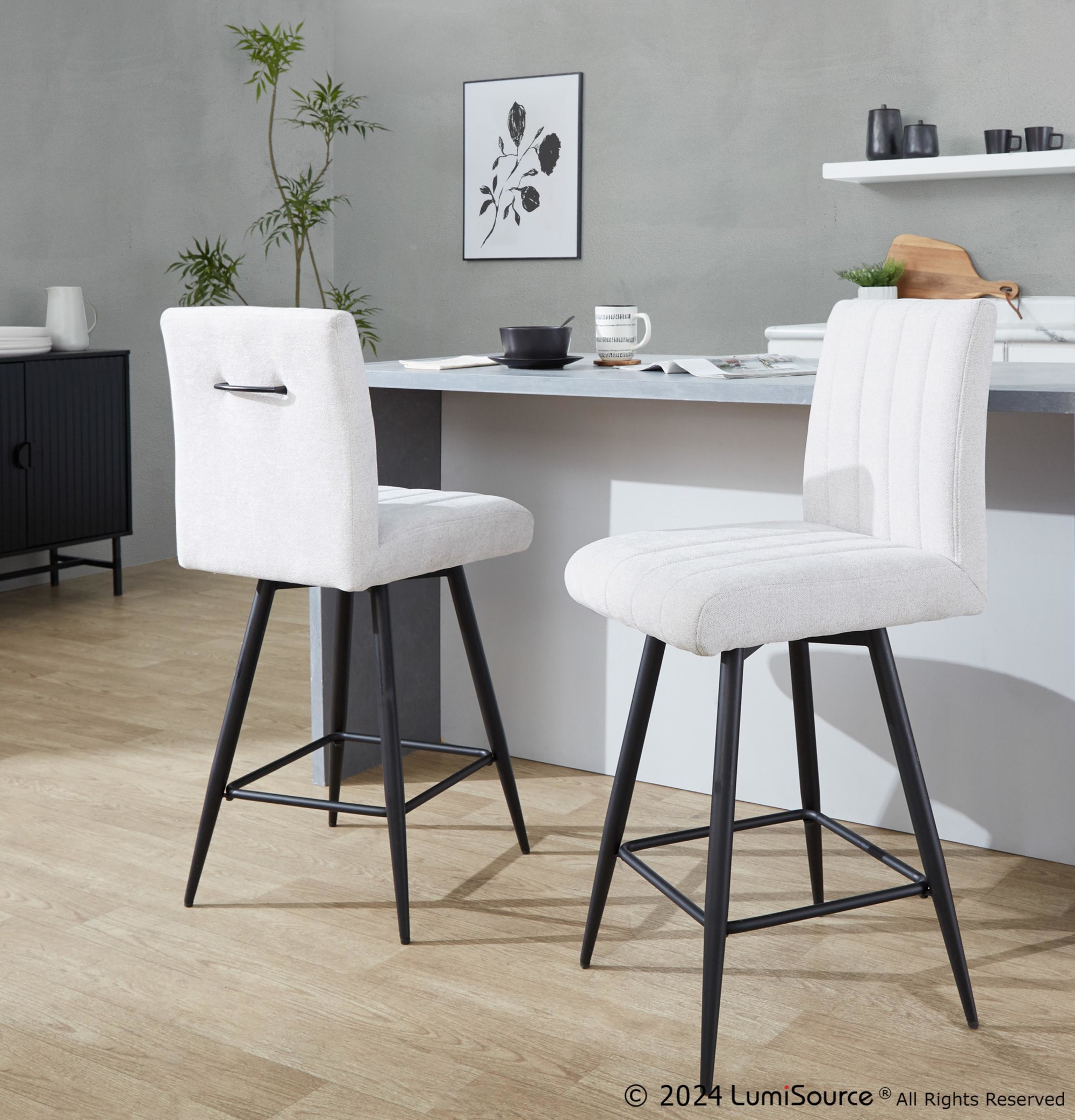 Hank 26 Contemporary Light Grey Fabric Swivel Stools (Set of 2) 1 Hank 26 Contemporary Light Grey Fabric Swivel Stools (Set of 2)