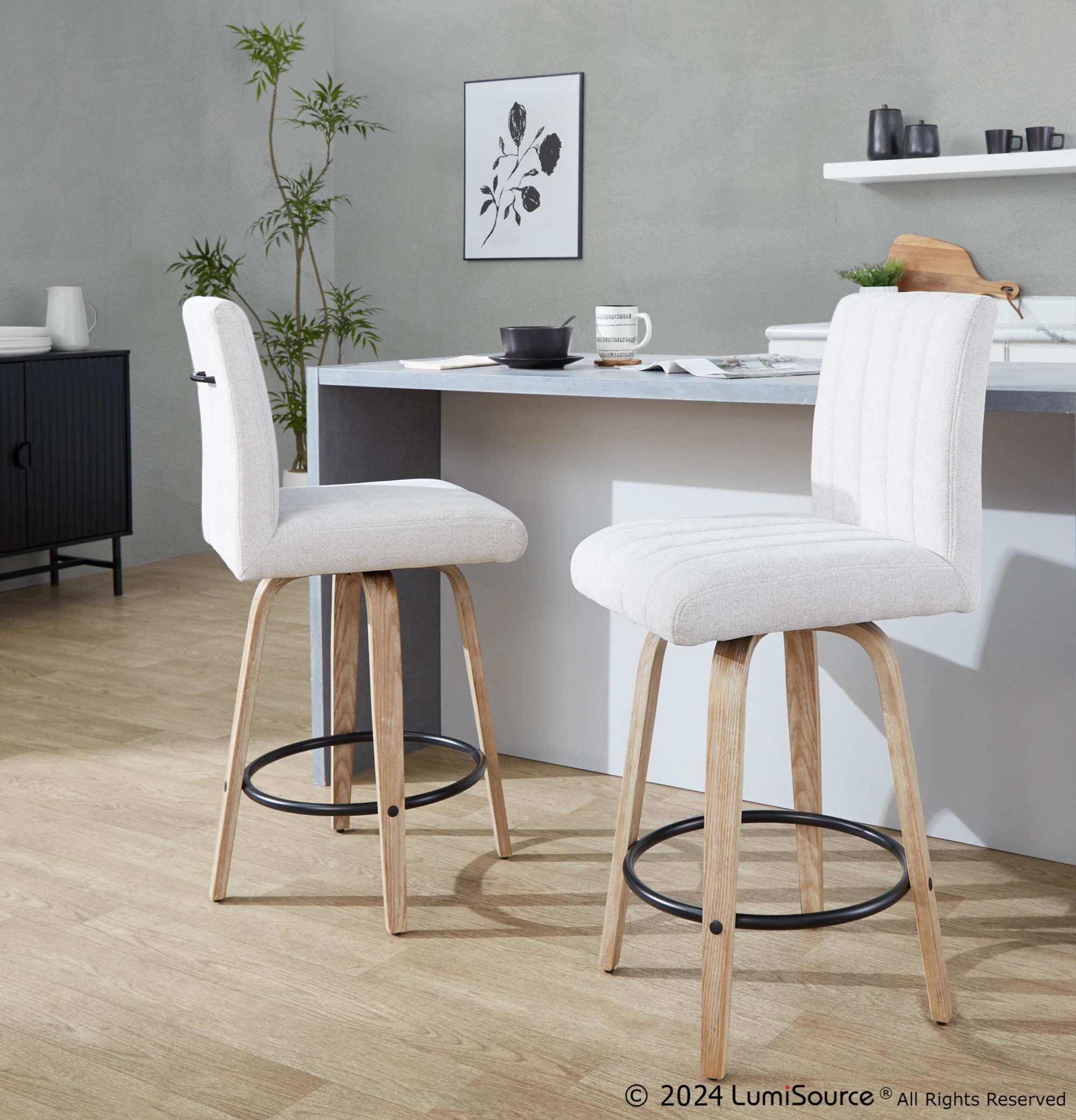 Hank 26" Contemporary Light Grey Swivel Counter Stool (Set of 2) 2 Hank 26" Contemporary Light Grey Swivel Counter Stool (Set of 2) - Image 2