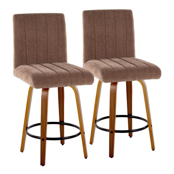 Hank 26 Contemporary Walnut and Brown Swivel Counter Stools Set of 2 2