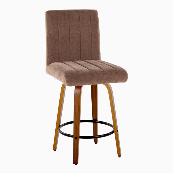 Hank 26 Contemporary Walnut and Brown Swivel Counter Stools Set of 2 3