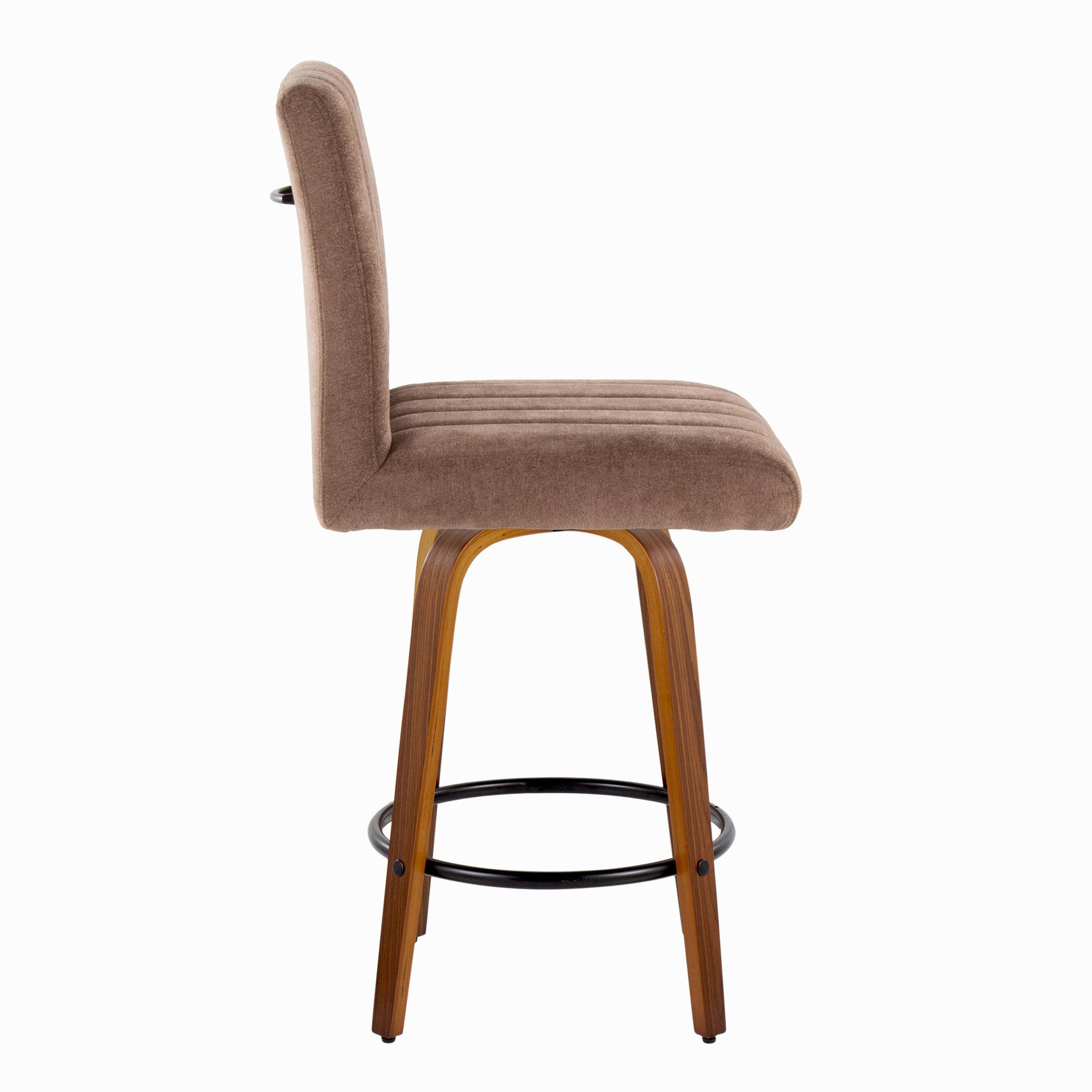 Hank 26 Contemporary Walnut and Brown Swivel Counter Stools (Set of 2) 5 Hank 26 Contemporary Walnut and Brown Swivel Counter Stools (Set of 2) - Image 5