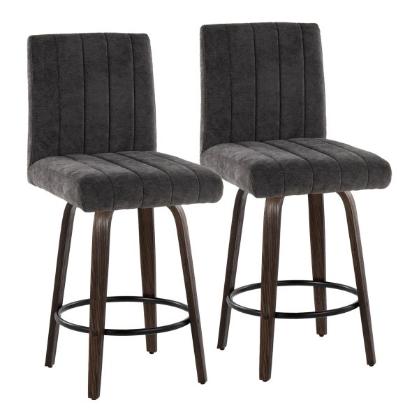 Hank 26 Inch Contemporary Swivel Counter Stool in Walnut Set of 2 Set of 2 2
