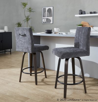 Hank 26 Inch Contemporary Swivel Counter Stool in Walnut (Set of 2) (Set of 2)