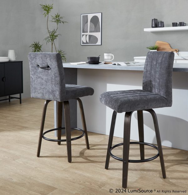 Hank 26 Inch Contemporary Swivel Counter Stool in Walnut Set of 2 Set of 2