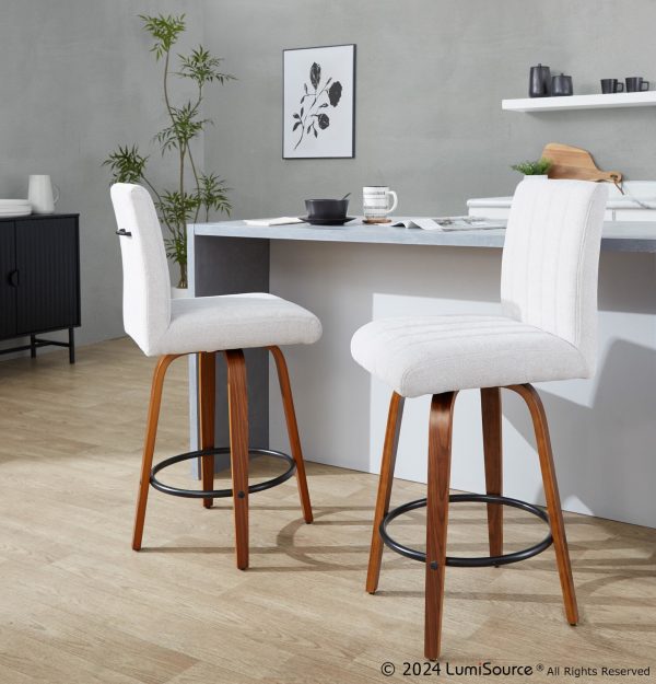 Hank 26 Walnut and Light Grey Contemporary Swivel Stools Set of 2 1