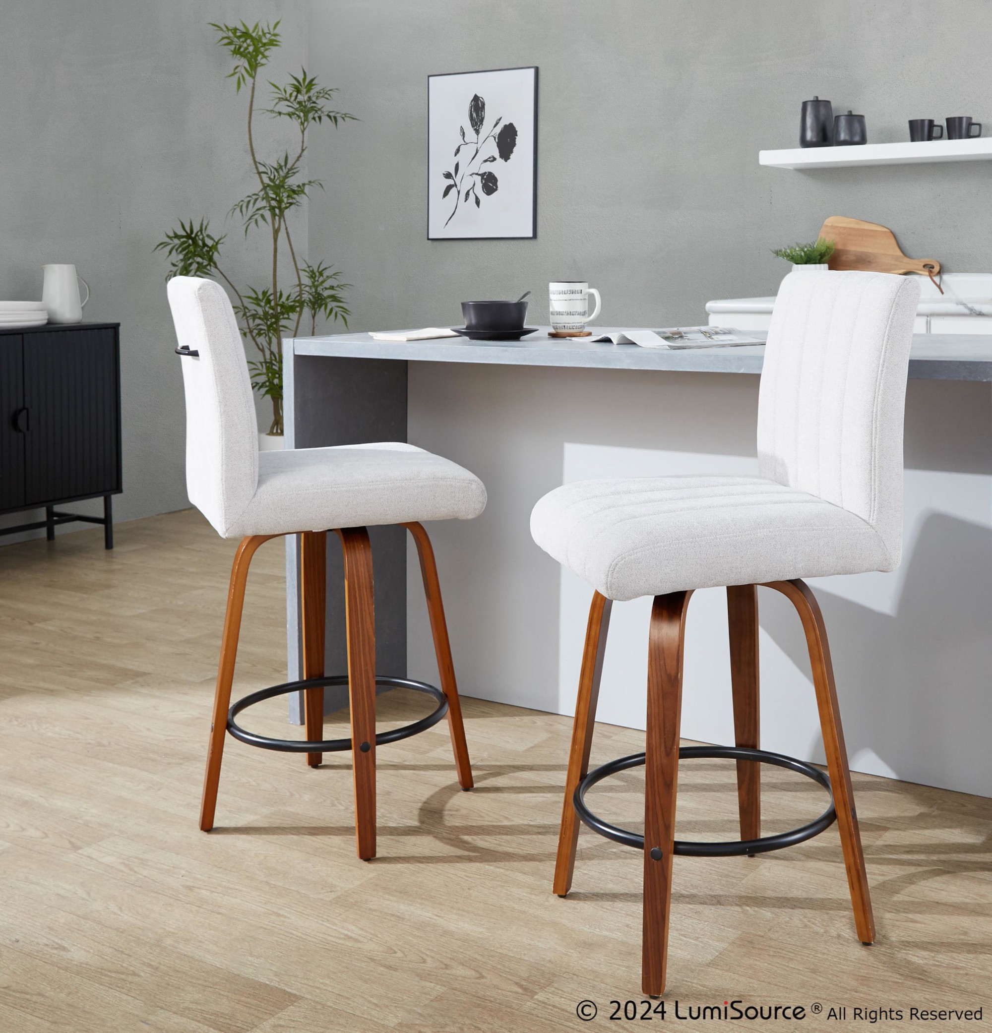Hank 26 Walnut and Light Grey Contemporary Swivel Stools (Set of 2) 2 Hank 26 Walnut and Light Grey Contemporary Swivel Stools (Set of 2) - Image 2