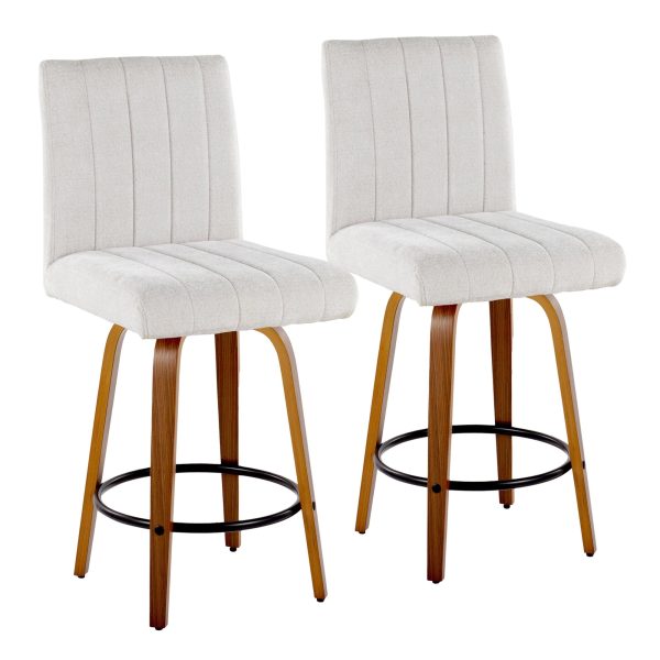 Hank 26 Walnut and Light Grey Contemporary Swivel Stools Set of 2 2