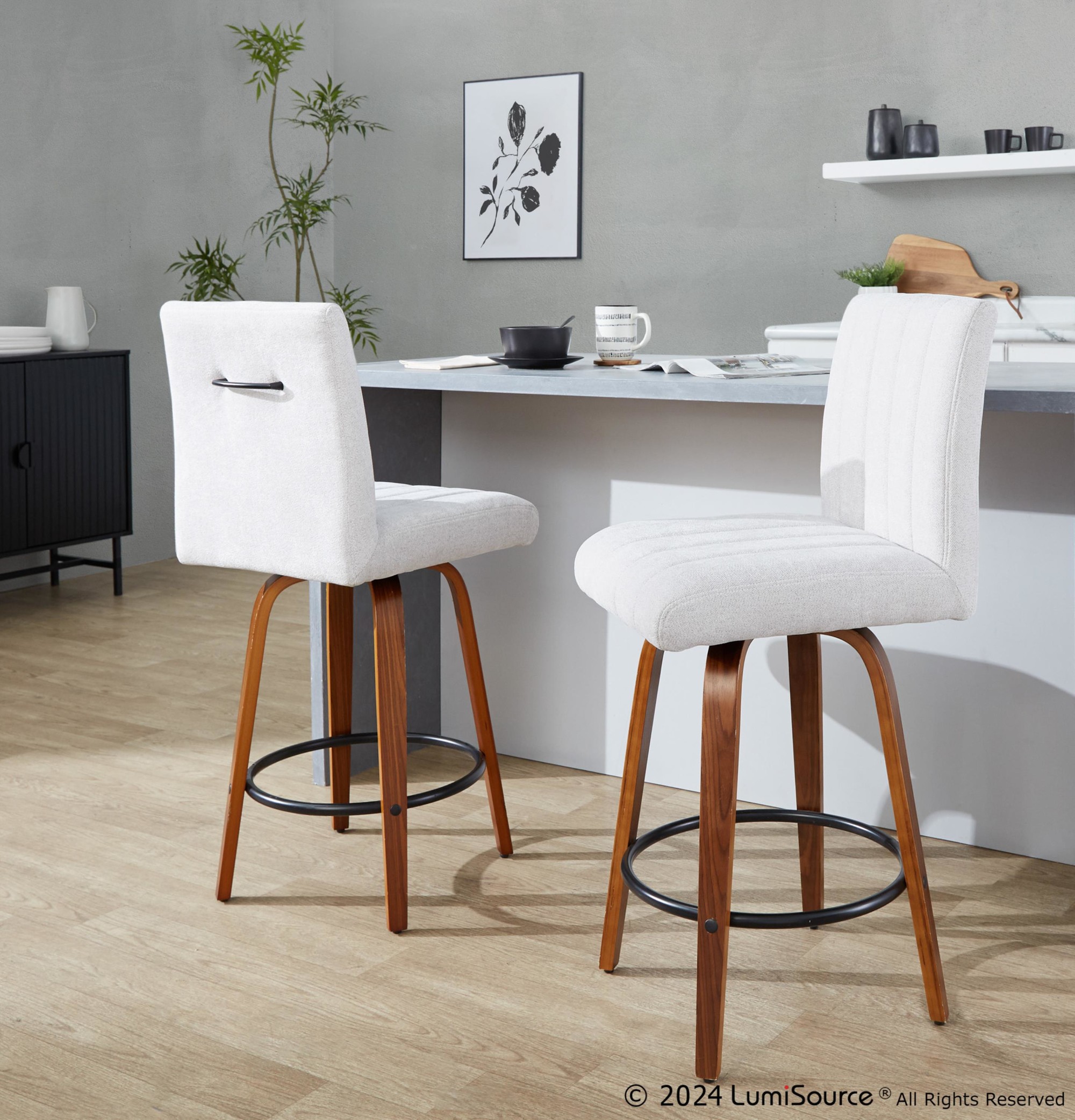 Hank 26 Walnut and Light Grey Contemporary Swivel Stools (Set of 2) 1 Hank 26 Walnut and Light Grey Contemporary Swivel Stools (Set of 2)