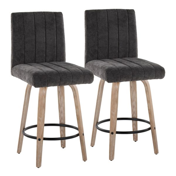 Hank 26 Whitewashed Wood Black Fabric Contemporary Counter Stool Set of 2 2