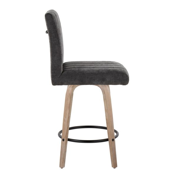 Hank 26 Whitewashed Wood Black Fabric Contemporary Counter Stool Set of 2 4