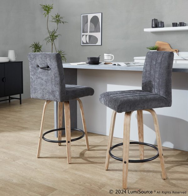 Hank 26 Whitewashed Wood Black Fabric Contemporary Counter Stool Set of 2