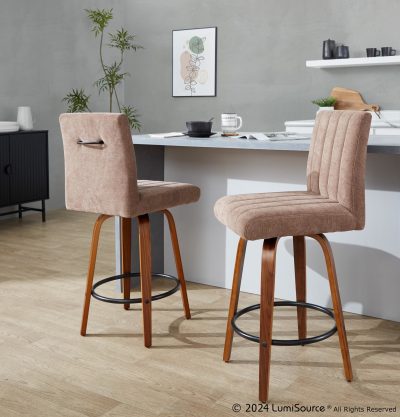Hank 26 Whitewashed Wood Contemporary Swivel Counter Stools (Set of 2)