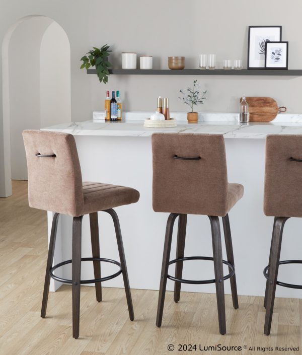 Hank 30 Contemporary Brown Swivel Barstools Set of 2 1