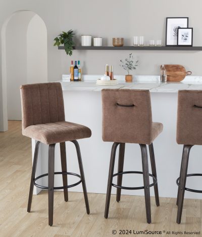 Hank 30 Contemporary Brown Swivel Barstools (Set of 2)