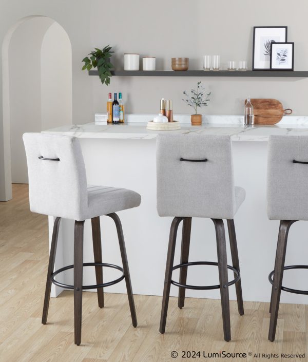 Hank 30 Contemporary Swivel Barstool Light Grey and Walnut Set of 2 1