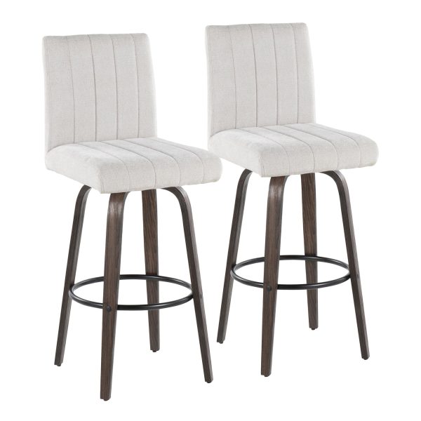 Hank 30 Contemporary Swivel Barstool Light Grey and Walnut Set of 2 2