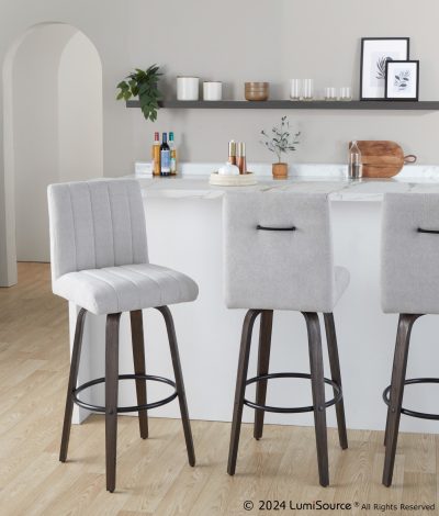 Hank 30" Contemporary Swivel Barstool Light Grey and Walnut (Set of 2)