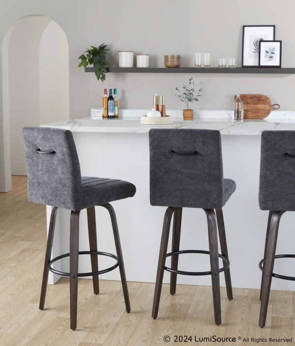 Hank 30 Contemporary Walnut and Black Swivel Barstool Set of 2 1