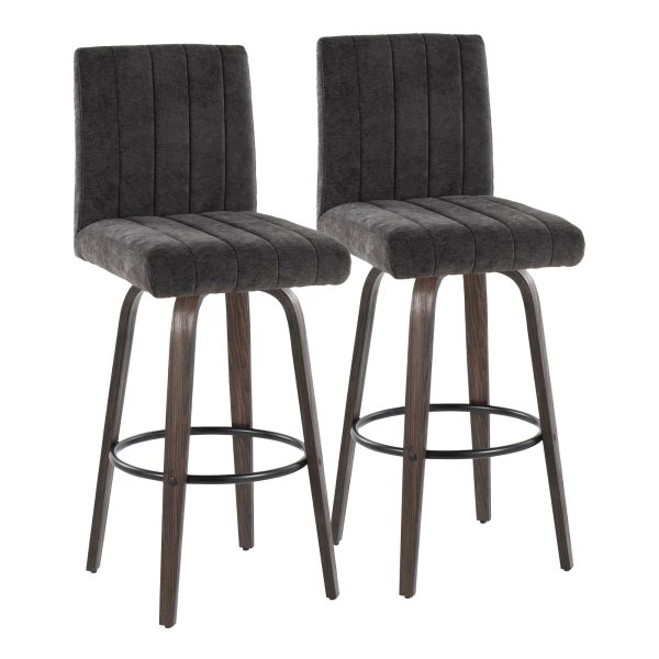Hank 30 Contemporary Walnut and Black Swivel Barstool Set of 2 2