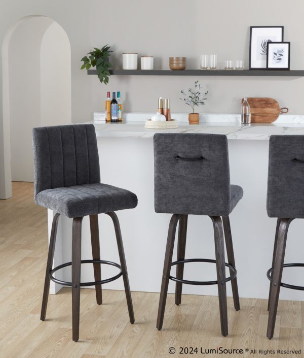 Hank 30 Contemporary Walnut and Black Swivel Barstool Set of 2