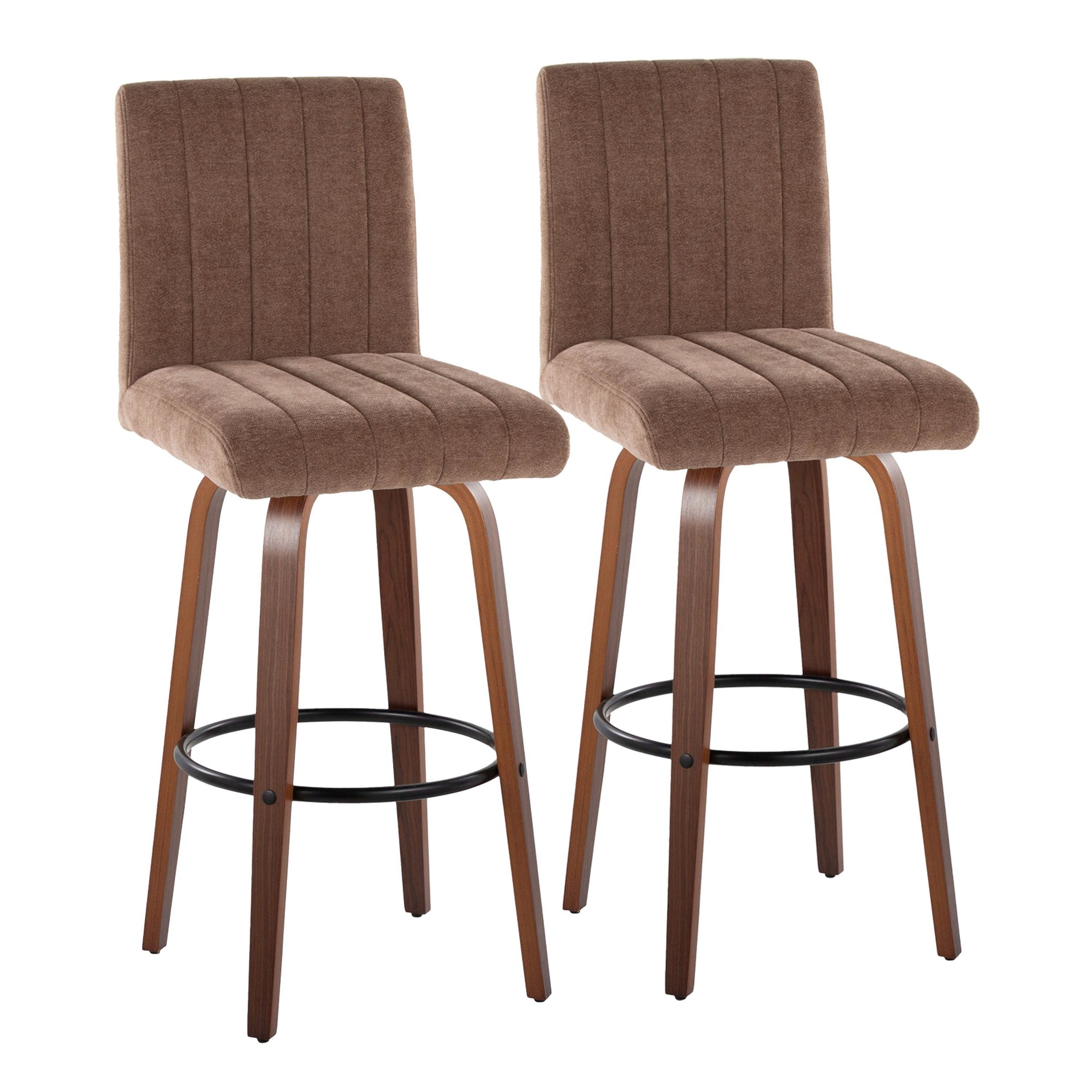 Hank 30-Inch Contemporary Walnut and Brown Swivel Barstool (Set of 2) 3 Hank 30-Inch Contemporary Walnut and Brown Swivel Barstool (Set of 2) - Image 3