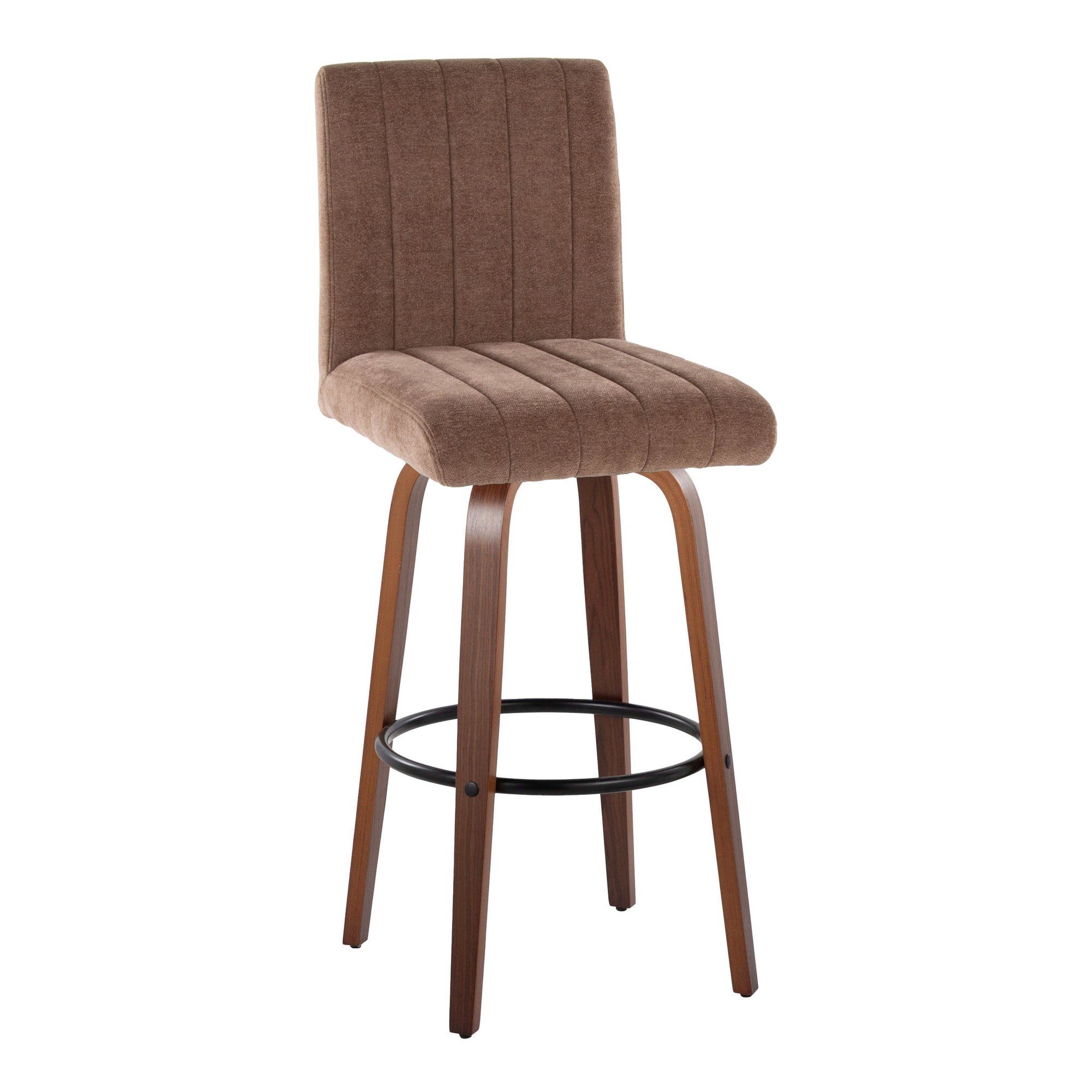 Hank 30-Inch Contemporary Walnut and Brown Swivel Barstool (Set of 2) 4 Hank 30-Inch Contemporary Walnut and Brown Swivel Barstool (Set of 2) - Image 4