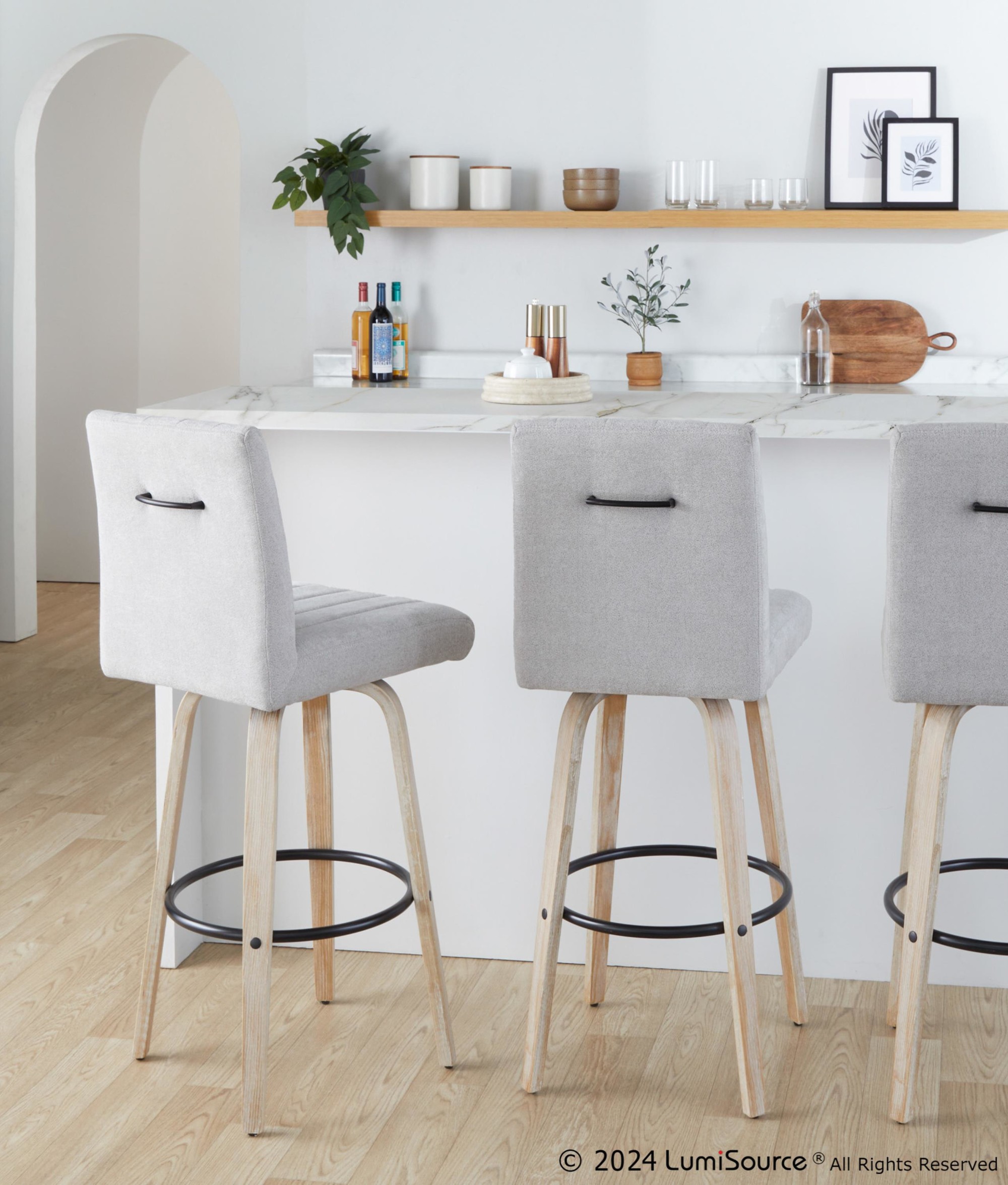 Hank 30-Inch Light Grey Fabric Swivel Barstools (Set of 2) 2 Hank 30-Inch Light Grey Fabric Swivel Barstools (Set of 2) - Image 2