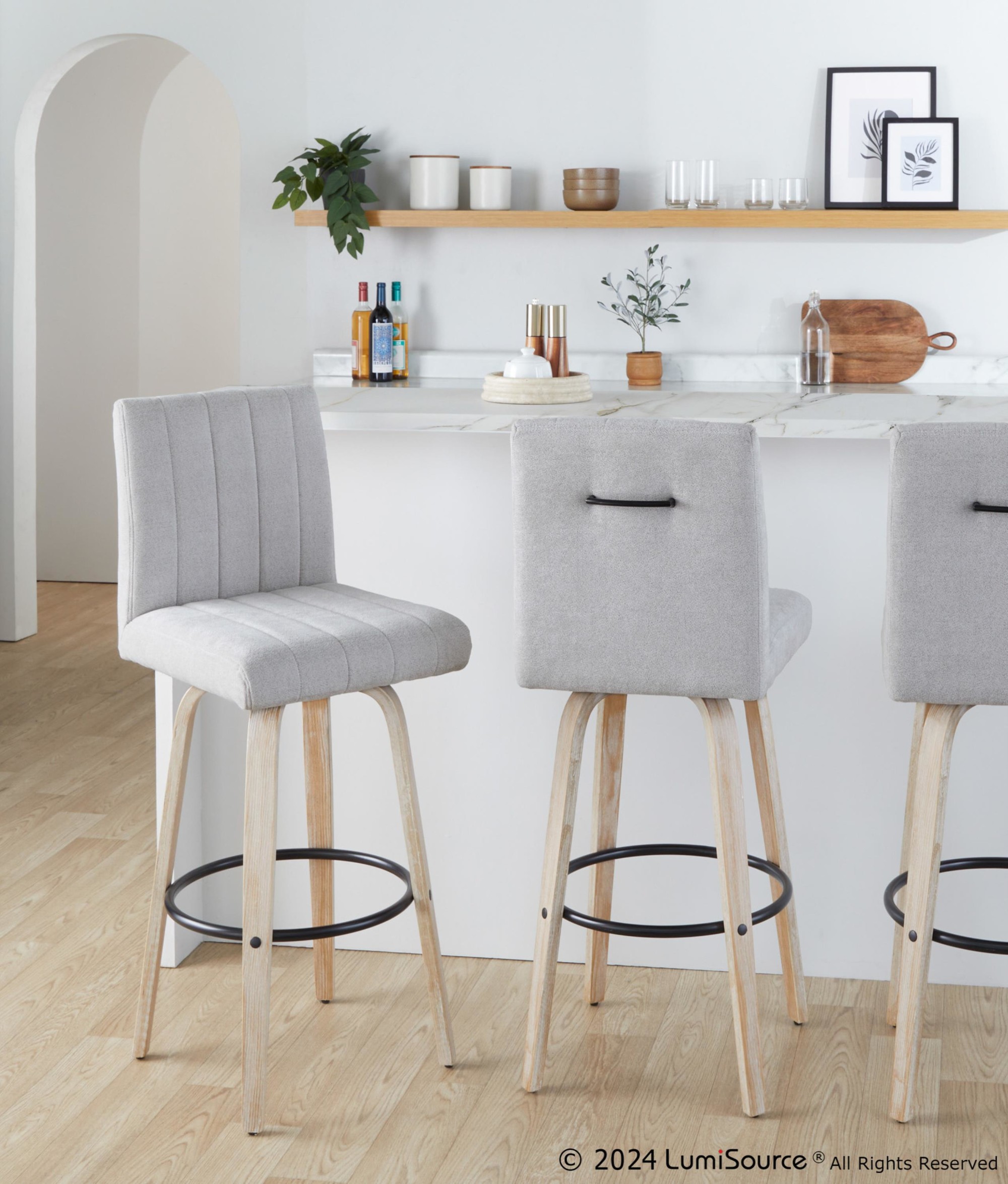 Hank 30-Inch Light Grey Fabric Swivel Barstools (Set of 2) 1 Hank 30-Inch Light Grey Fabric Swivel Barstools (Set of 2)