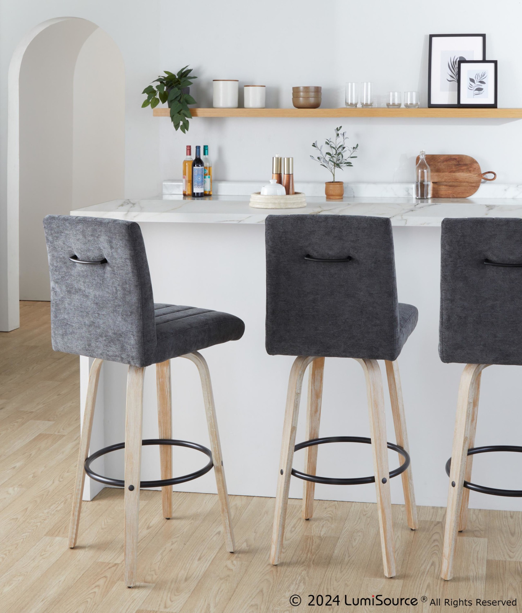 Hank 30-Inch Whitewashed Wood and Black Contemporary Barstool (Set of 2) 2 Hank 30-Inch Whitewashed Wood and Black Contemporary Barstool (Set of 2) - Image 2